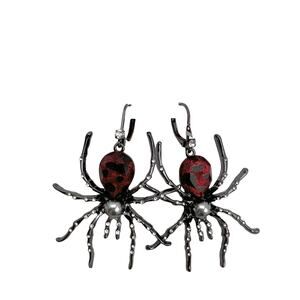 Betsey Johnson Spider Drop Earrings Pearl Halloween Red